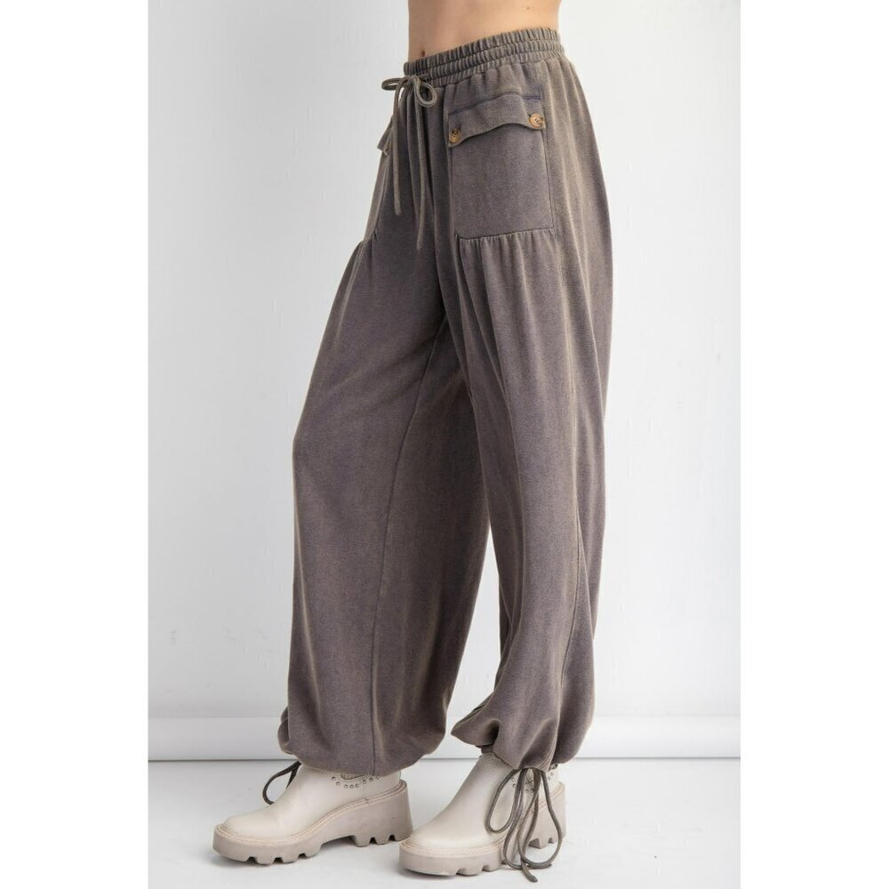 Ready For Takeoff Mineral Washed Terry Knit Pants in Ash Blue - Picture 7 of 9